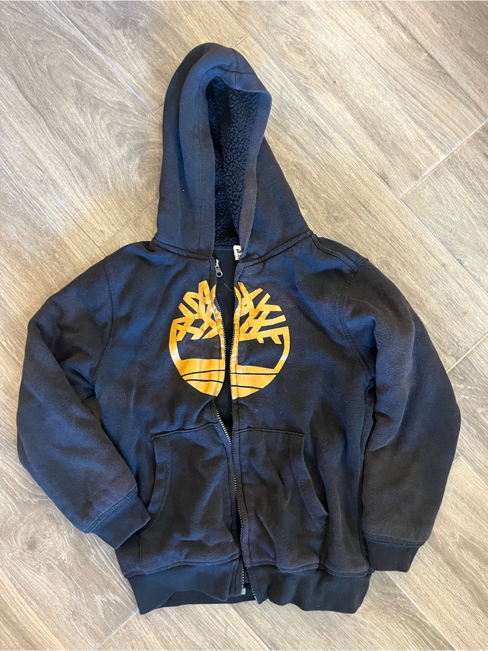 Timberland Kids Black Zip-Up Hoodie with Yellow Timberland Logo